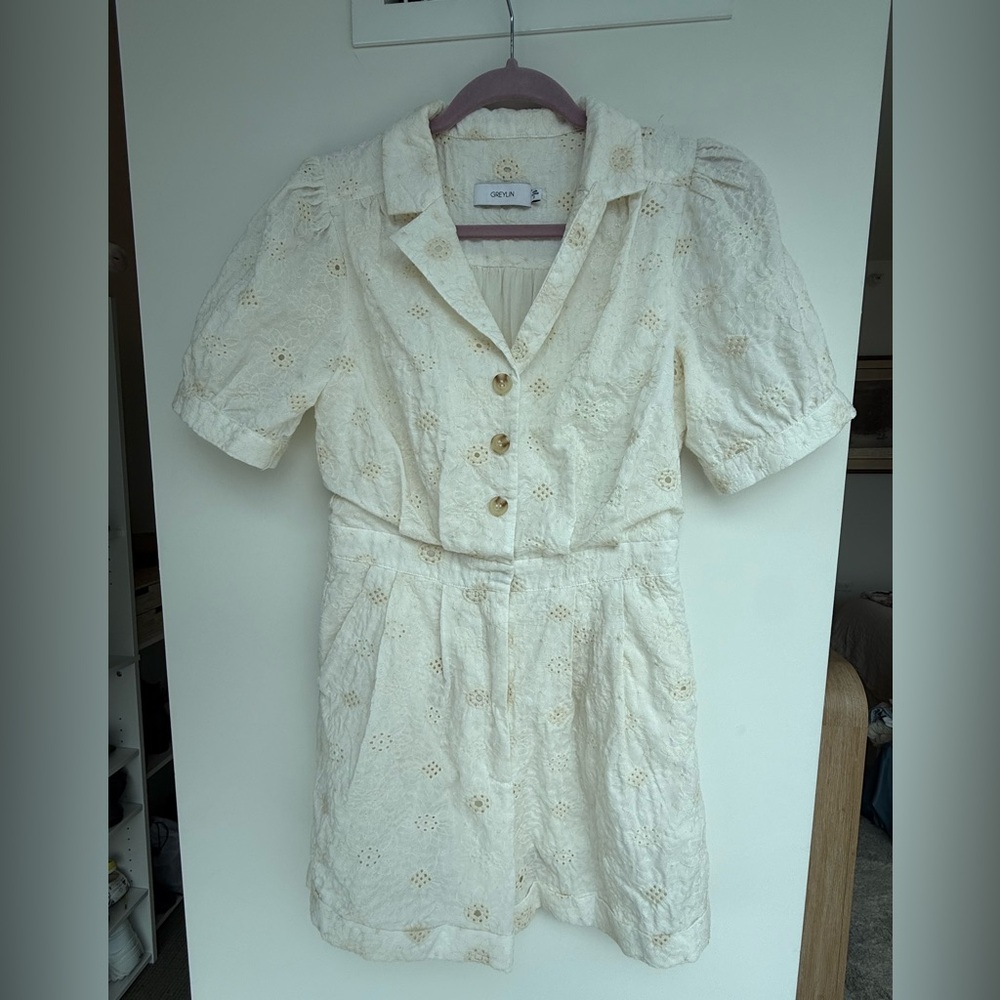 Ivory Embroidered Cotton Romper🌻